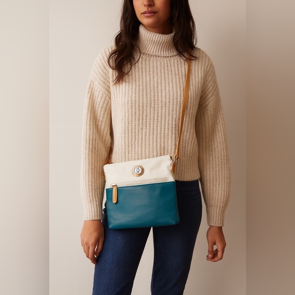 Giani Bernini Teal and White Florentine Glazed Leather Crossbody Bag - Picture 1 of 8